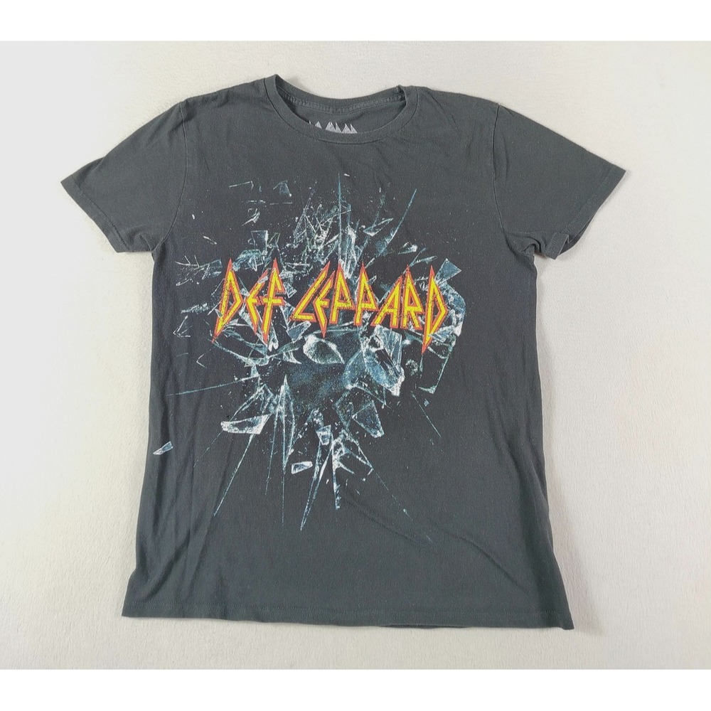 Def Leppard Shirt Mens Small Black Shattered Glass Graphic Tee Rock Band Music